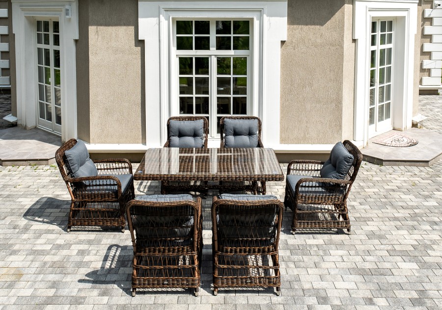 Обеденная группа из искусственного ротанга Цесена, коричневая 4sis 