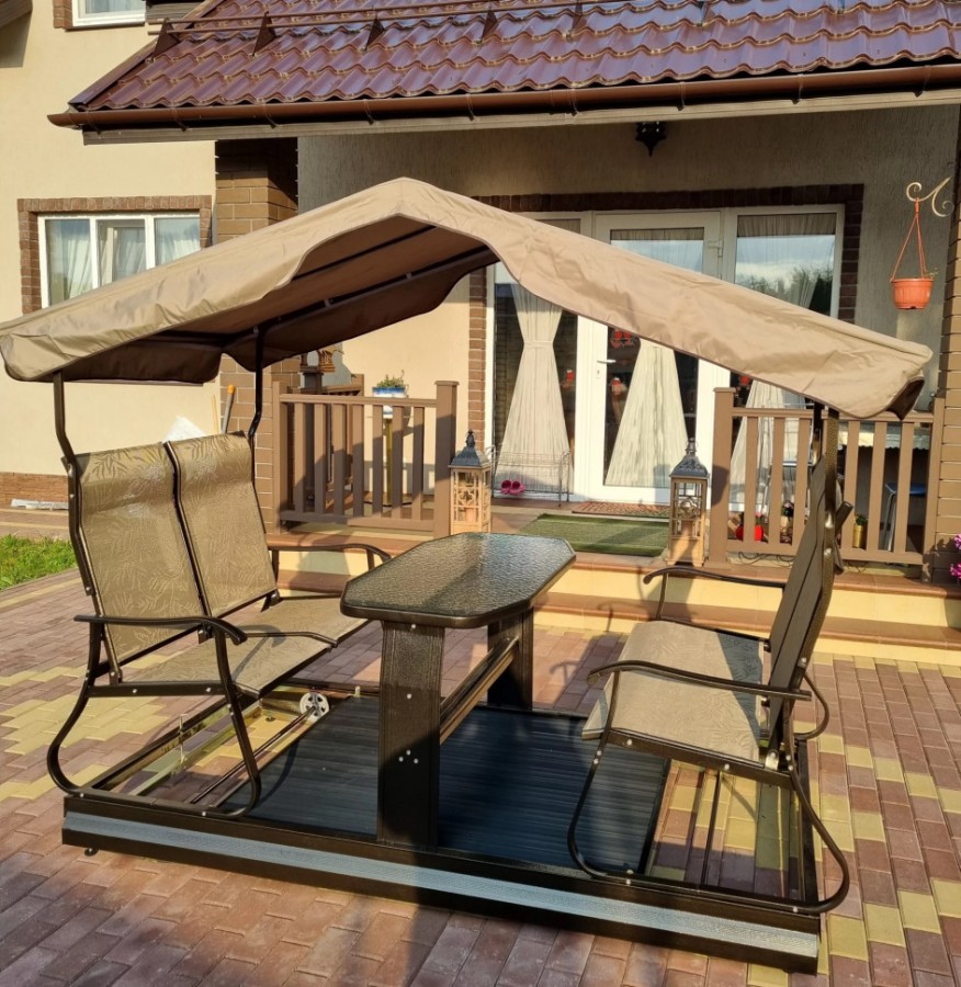 Маятниковые садовые качели-беседка Grain со столом Кит маркет