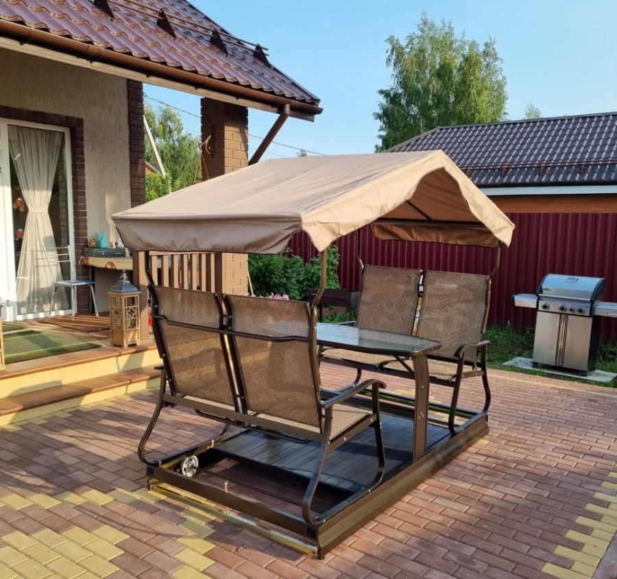 Маятниковые садовые качели-беседка Grain со столом Кит маркет