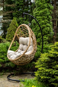 Подвесное кресло-кокон из искусственного ротанга Венеция, соломенный с бежевой подушкой 4sis