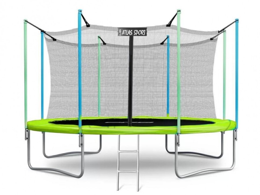 Батут Atlas Sport 374 см (12 ft) с внутренней сеткой и лестницей GREEN