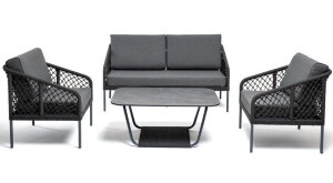 Лаунж-зона 4-местная из узелкового роупа Канны темно-серая 4sis Лаунж-зона 4-местная из узелкового роупа Канны темно-серая 4sis