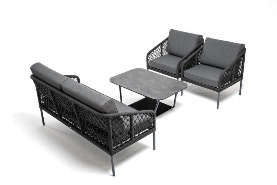 Лаунж-зона 4-местная из узелкового роупа Канны темно-серая 4sis