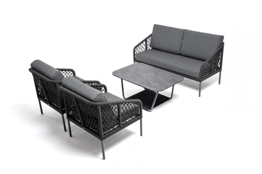 Лаунж-зона 4-местная из узелкового роупа Канны темно-серая 4sis