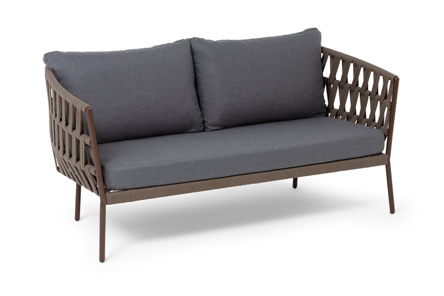 Диван 2-местный плетеный из роупа Диего, серо-коричневый