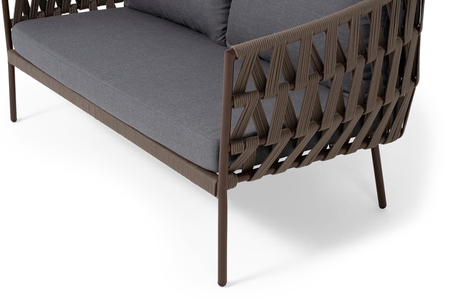 Диван 2-местный плетеный из роупа Диего, серо-коричневый