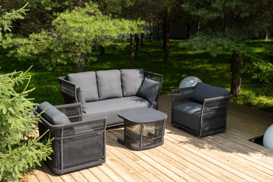 Лаунж-зона 5-местная плетеная из роупа Лугано, темно-серый 4sis