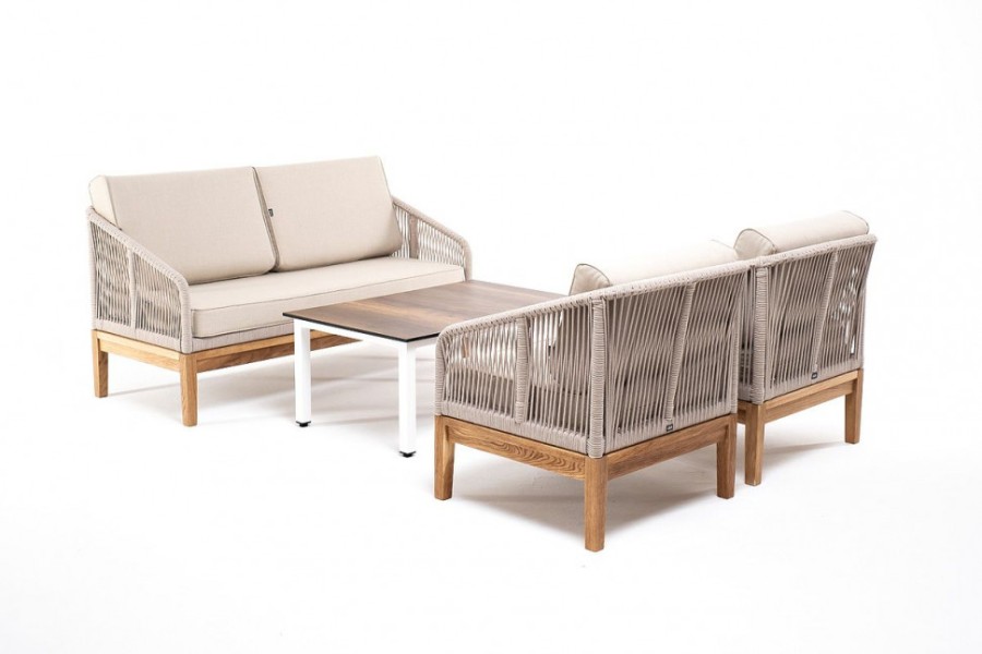 Лаунж-зона 4-местная Канны из дуба со столиком, бежевая 4sis