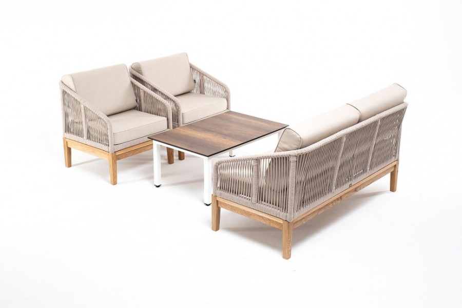 Лаунж-зона 4-местная Канны из дуба со столиком, бежевая 4sis