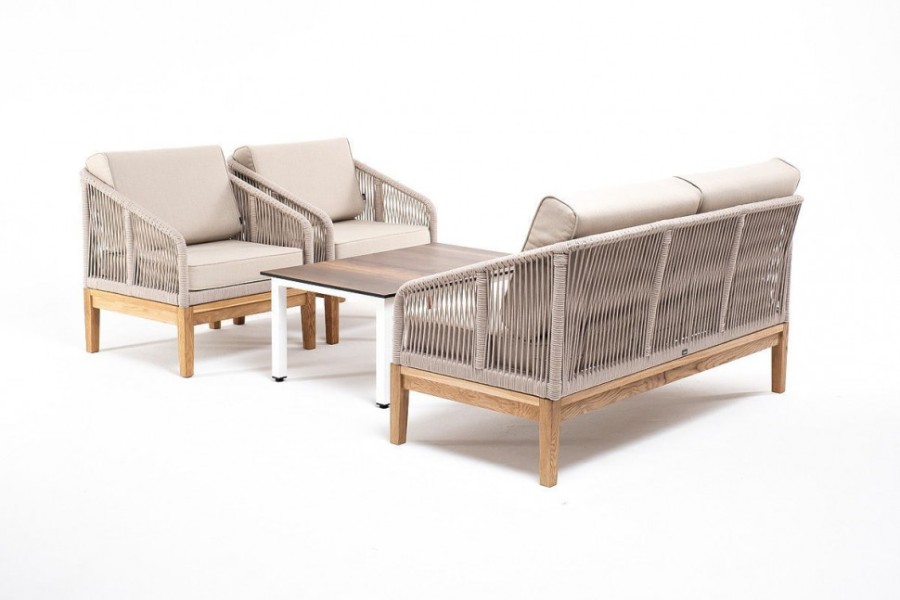 Лаунж-зона 4-местная Канны из дуба со столиком, бежевая 4sis