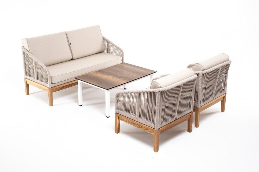 Лаунж-зона 4-местная Канны из дуба со столиком, бежевая 4sis