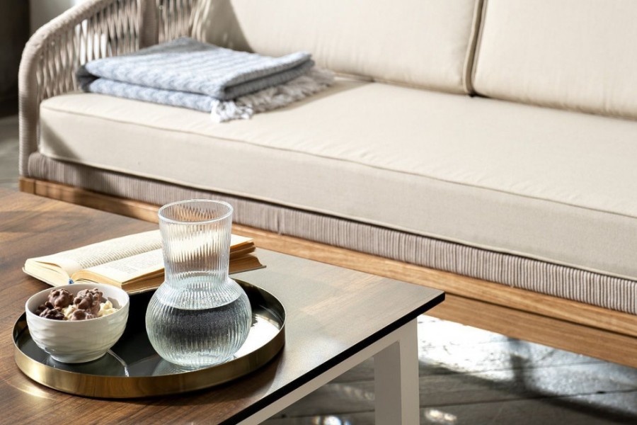 Лаунж-зона 4-местная Канны из дуба со столиком, бежевая 4sis