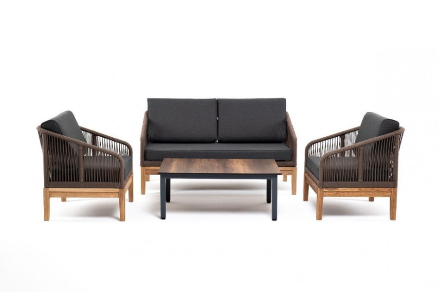 Лаунж-зона 4-местная Канны из дуба со столиком, коричневая 4sis