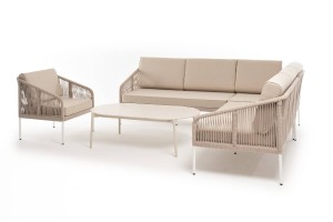 Модульная лаунж-зона Канны из роупа со столом Диего, бежевая 4sis