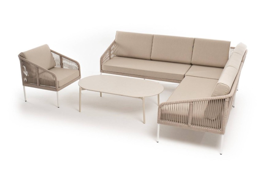 Модульная лаунж-зона Канны из роупа со столом Диего, бежевая 4sis