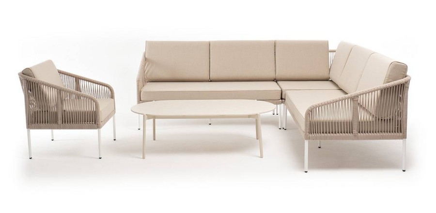 Модульная лаунж-зона Канны из роупа со столом Диего, бежевая 4sis