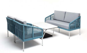 Лаунж-зона 4-местная Канны из роупа со столом Глория бирюзовая 4sis Лаунж-зона 4-местная Канны из роупа со столом Глория бирюзовая 4sis