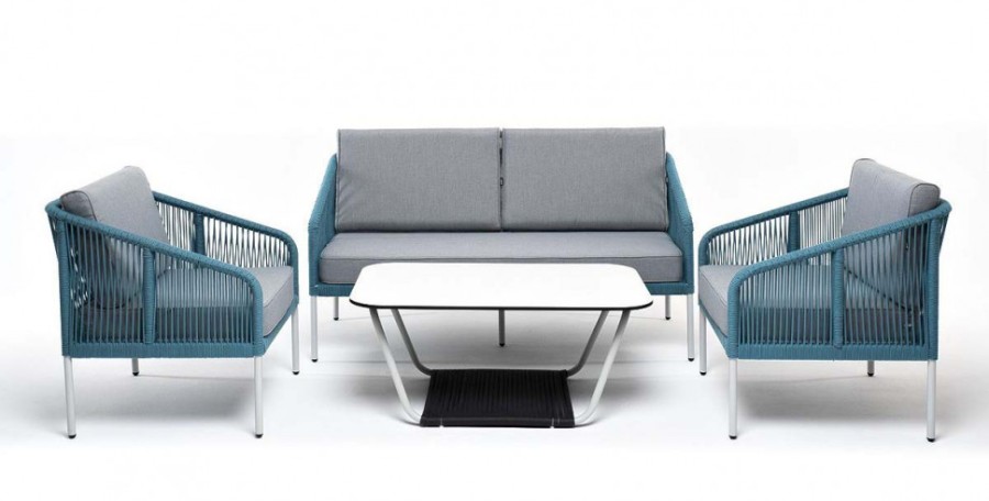 Лаунж-зона 4-местная Канны из роупа со столом Глория бирюзовая 4sis