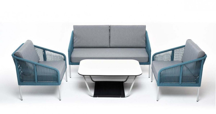 Лаунж-зона 4-местная Канны из роупа со столом Глория бирюзовая 4sis