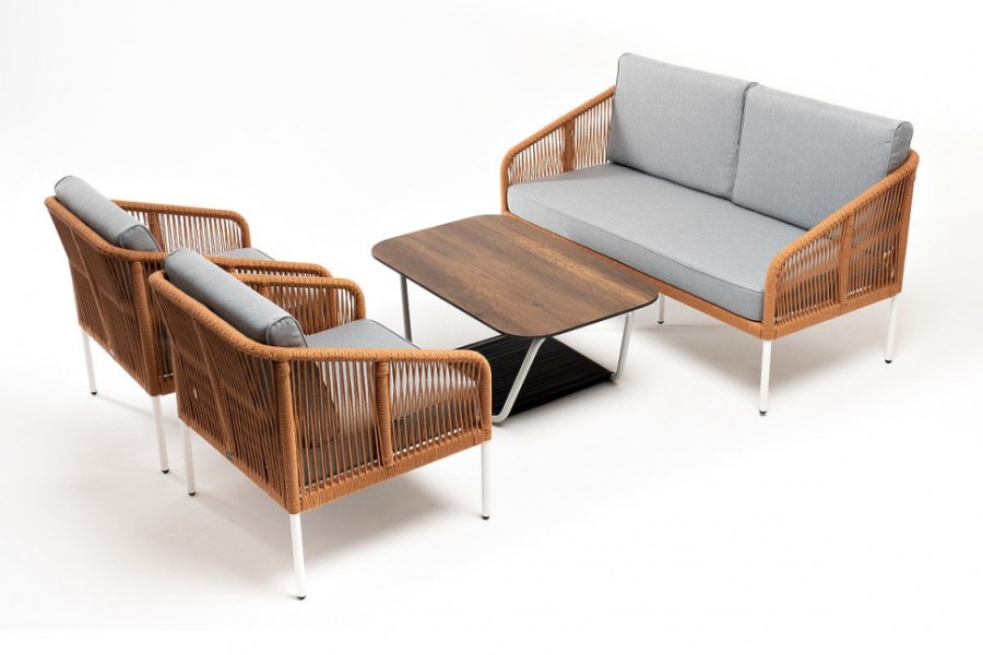 Лаунж-зона 4-местная Канны из роупа со столом Глория оранжевая 4sis