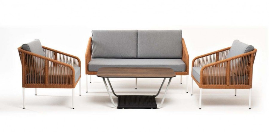 Лаунж-зона 4-местная Канны из роупа со столом Глория оранжевая 4sis