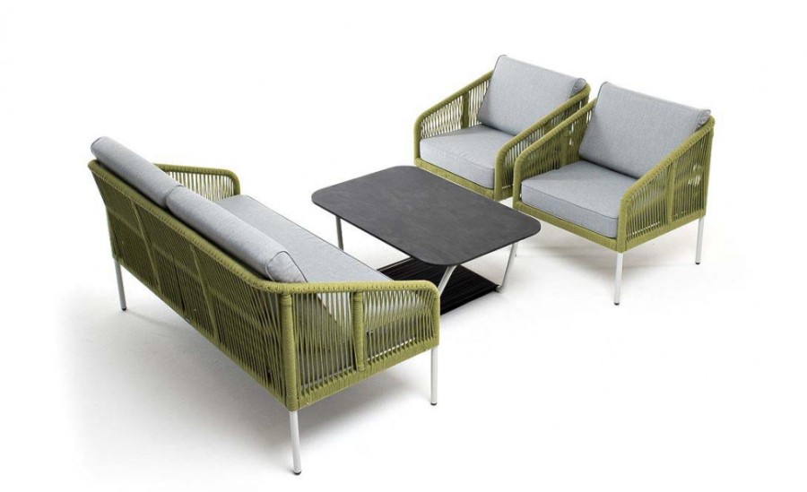 Лаунж-зона 4-местная Канны из роупа со столом Глория салатовая 4sis