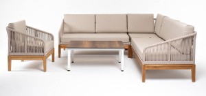 Модульная угловая лаунж-зона Канны из роупа, основание дуб, бежевая 4sis