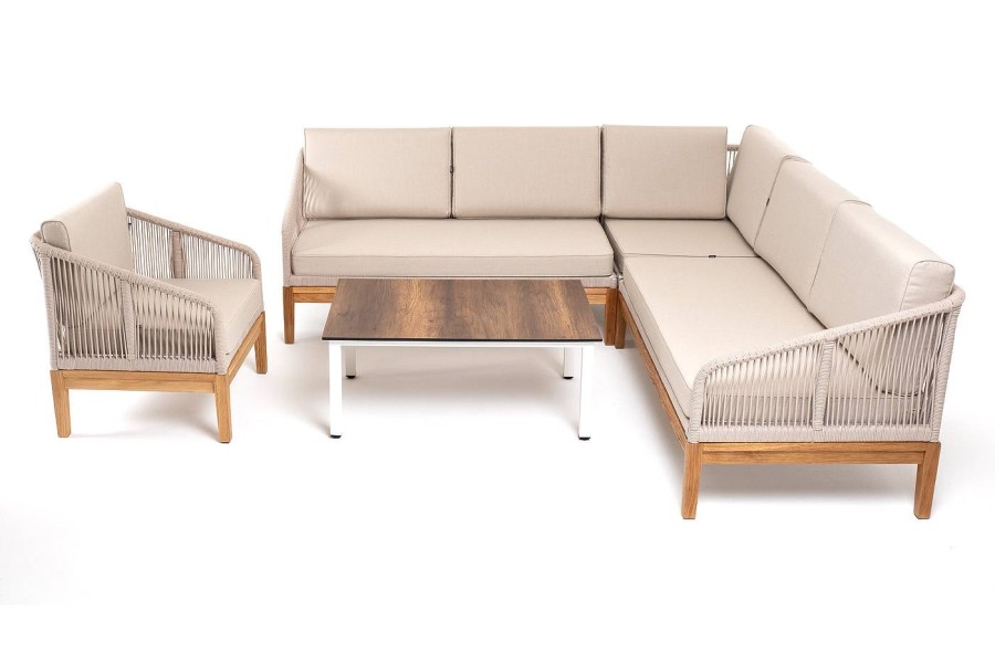 Модульная угловая лаунж-зона Канны из роупа, основание дуб, бежевая 4sis