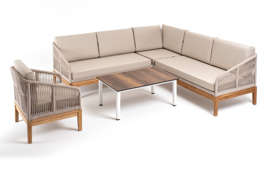 Модульная угловая лаунж-зона Канны из роупа, основание дуб, бежевая 4sis