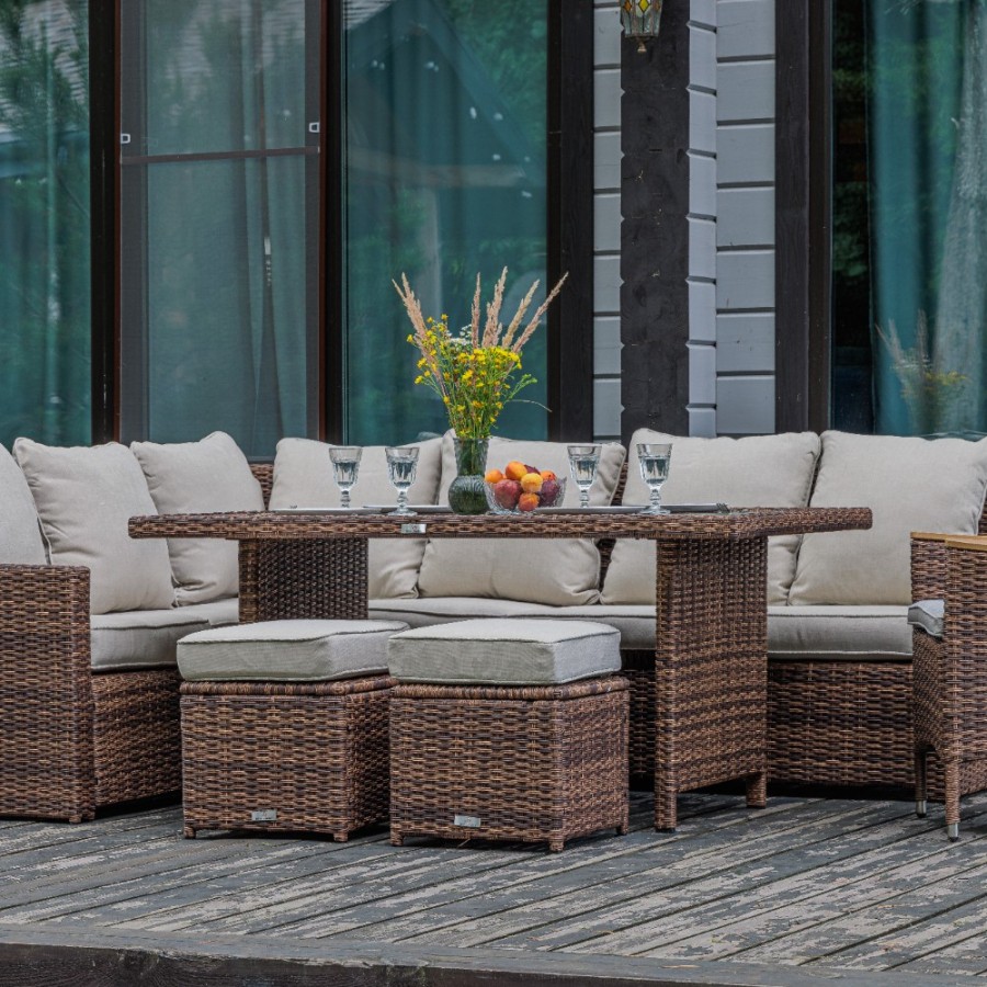 Угловой комплект из искусственного ротанга ZORRO WOOD коричневый Royal Family