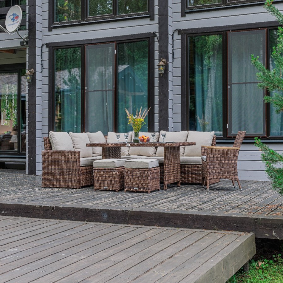 Угловой комплект из искусственного ротанга ZORRO WOOD коричневый Royal Family