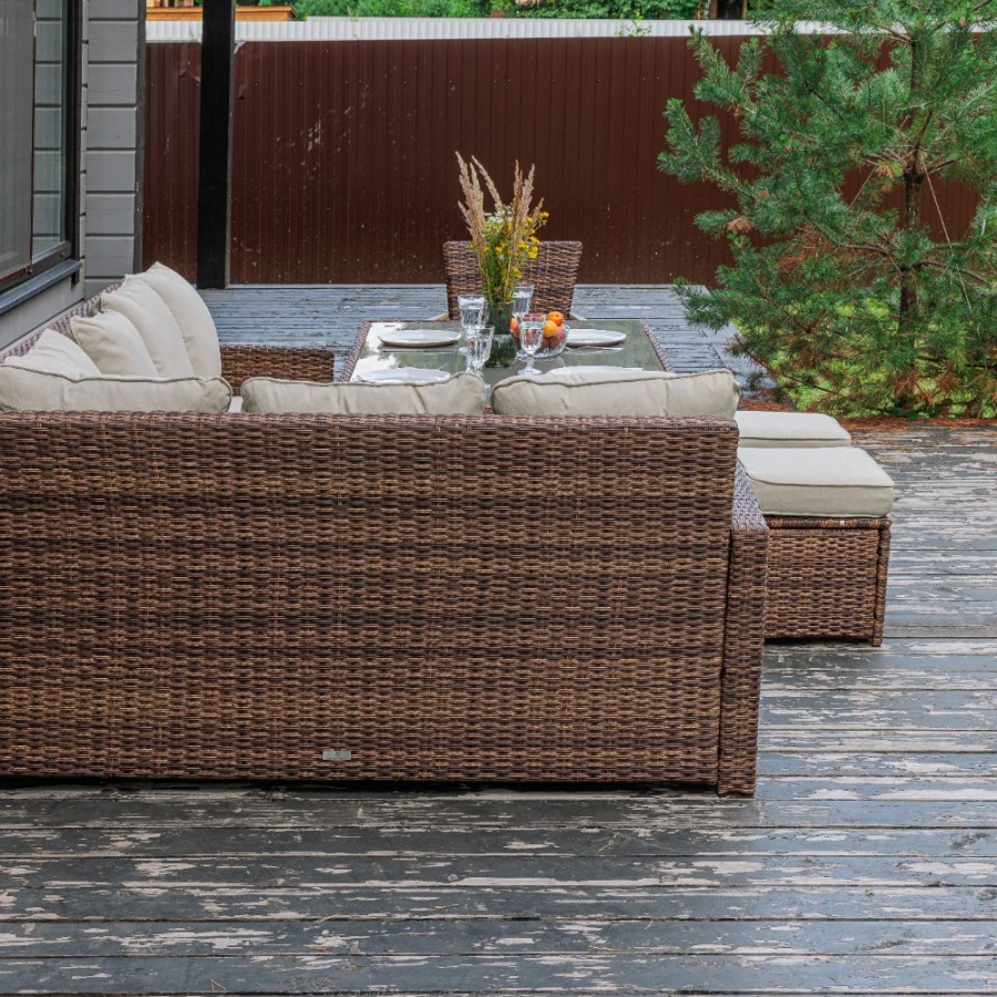 Угловой комплект из искусственного ротанга ZORRO WOOD коричневый Royal Family