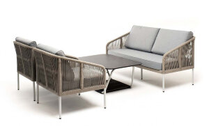 Лаунж-зона 4-местная Канны из роупа со столом Глория светло-серая 4sis