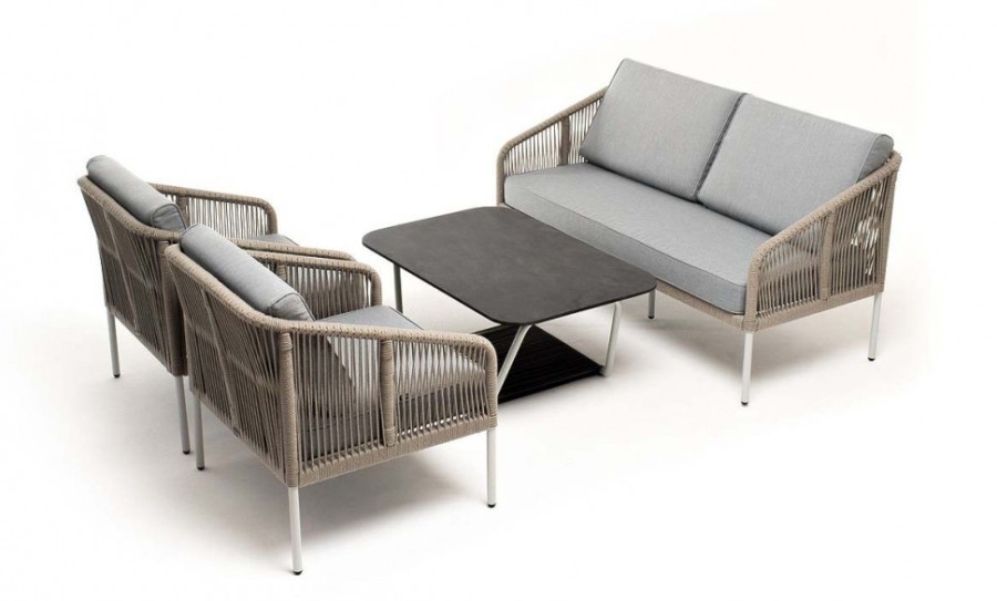 Лаунж-зона 4-местная Канны из роупа со столом Глория светло-серая 4sis