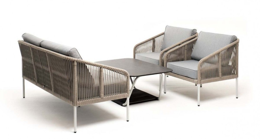 Лаунж-зона 4-местная Канны из роупа со столом Глория светло-серая 4sis