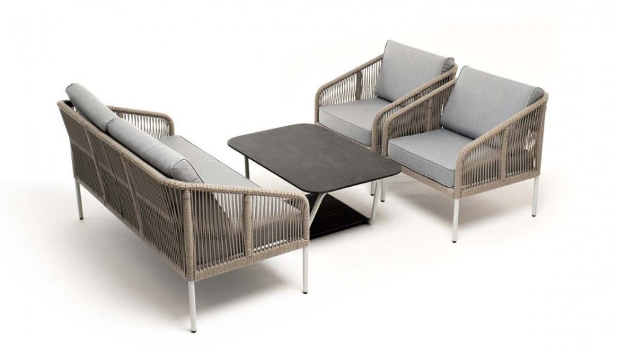 Лаунж-зона 4-местная Канны из роупа со столом Глория светло-серая 4sis