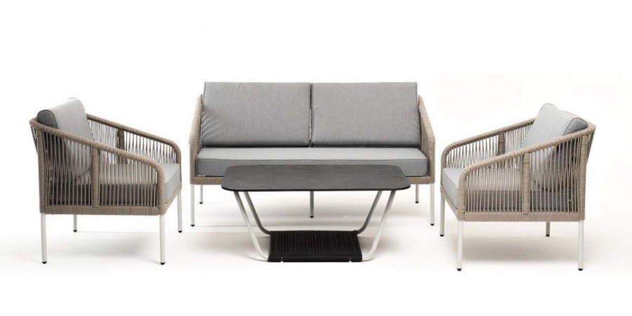 Лаунж-зона 4-местная Канны из роупа со столом Глория светло-серая 4sis