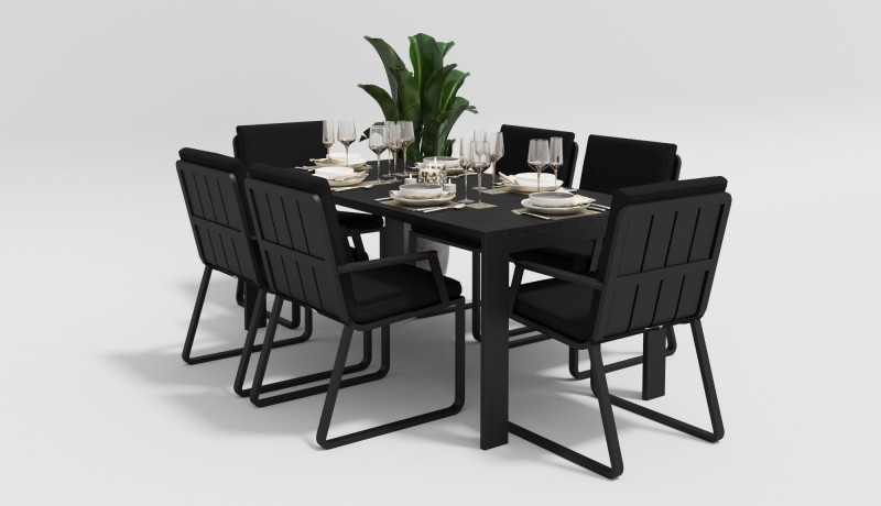 Обеденная группа Malia 220 с подлокотниками черная Gardenini