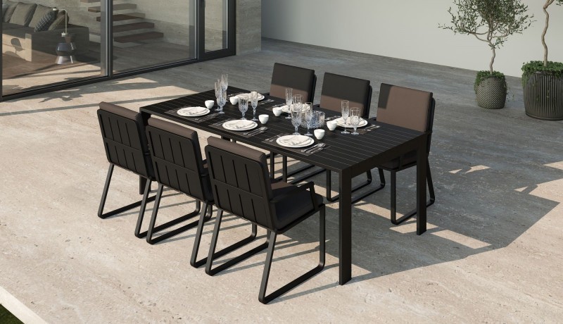 Обеденная группа Malia 220 с подлокотниками антрацит Gardenini