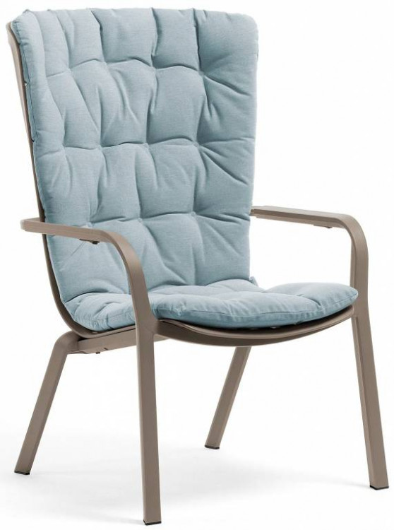 Лаунж-кресло пластиковое Folio тортора с голубой подушкой Nardi