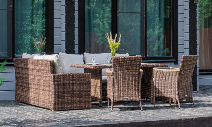 Угловой комплект из искусственного ротанга ZORRO WOOD DOUBLE коричневый Royal Family