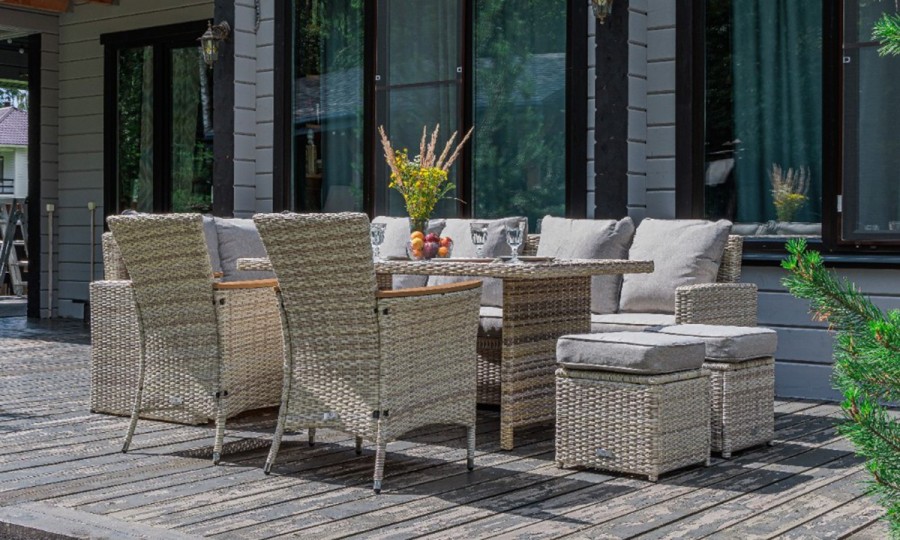 Угловой комплект из искусственного ротанга ZORRO WOOD DOUBLE бежевый Royal Family