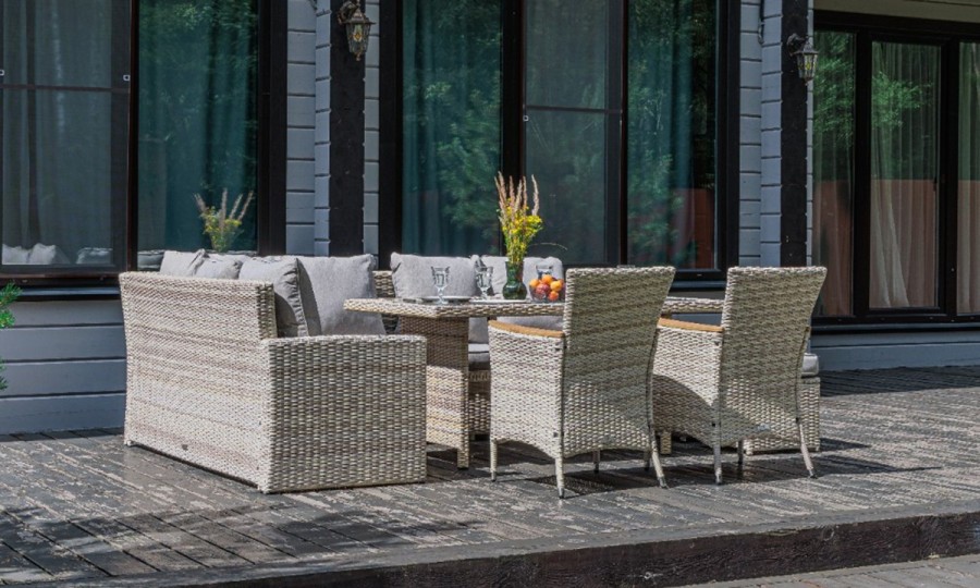 Угловой комплект из искусственного ротанга ZORRO WOOD DOUBLE бежевый Royal Family