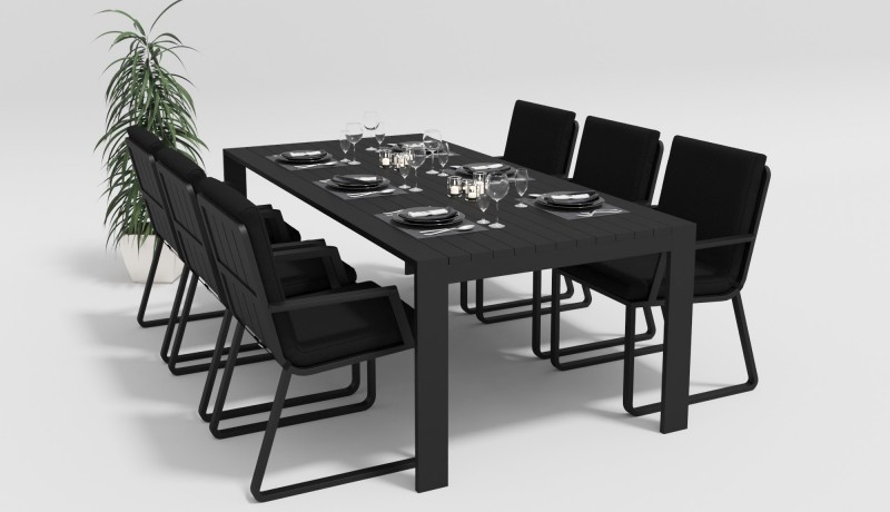 Обеденная группа Malia 220 с подлокотниками черная Gardenini