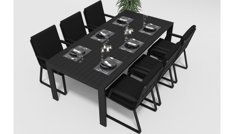 Обеденная группа Malia 220 с подлокотниками черная Gardenini