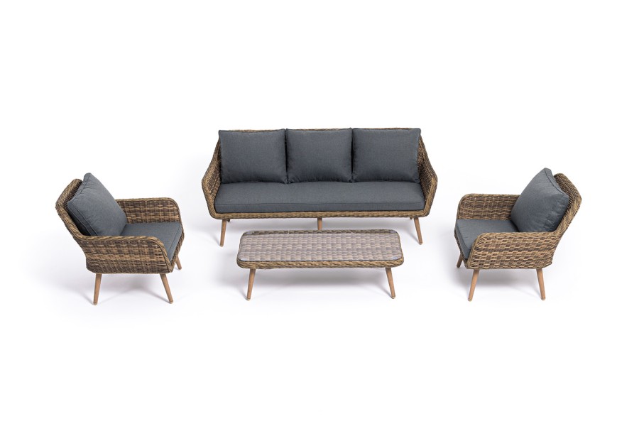 Лаунж-зона плетеная из искусственного ротанга Прованс, соломенный 4sis