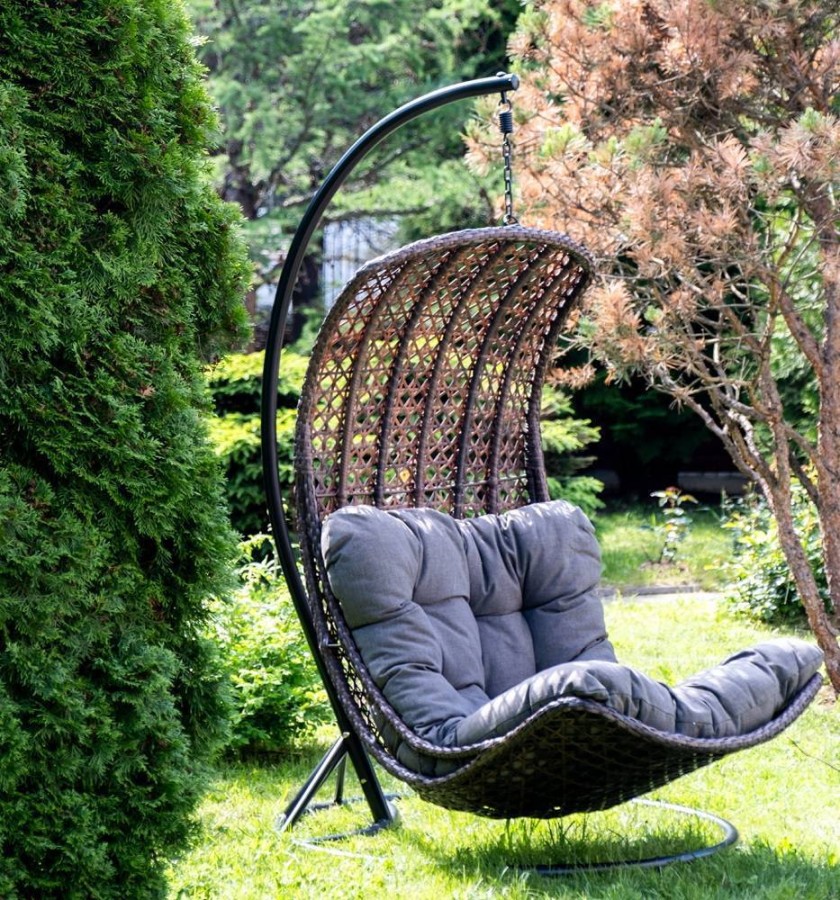 Подвесное кресло-кокон Виши из искусственного ротанга, серо-коричневый