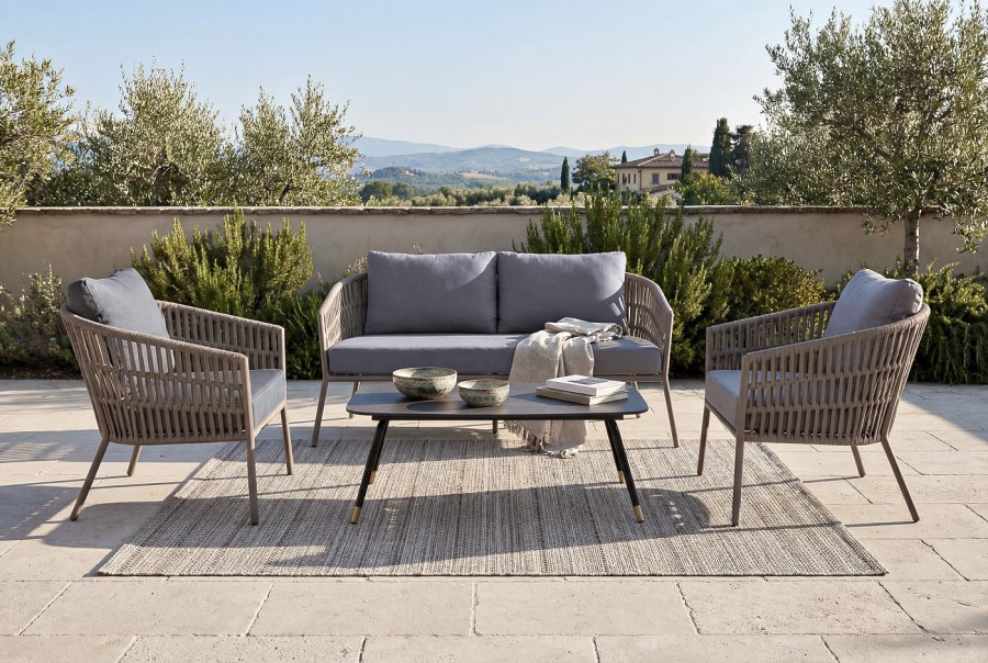 Лаунж-зона Комо 4-местная плетеная из роупа, серо-коричневый 4sis