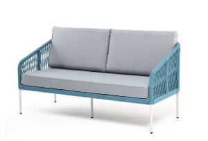 Диван двухместный плетеный из роупа Канны бирюзовый 4sis Диван двухместный плетеный из роупа Канны бирюзовый 4sis