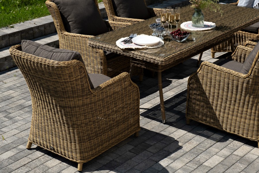 Обеденная группа Неаполь из искусственного ротанга, цвет соломенный